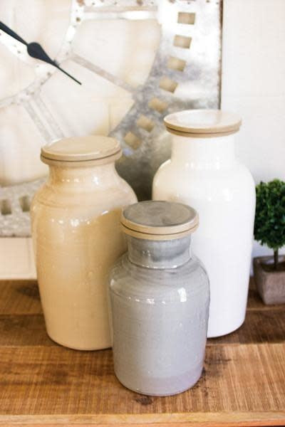 Set Of Three Ceramic Canisters-one Each Color