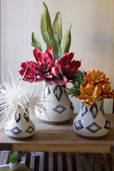 Set Of Three Ceramic Vases - Off White