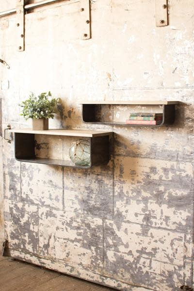 Set Of 2 Metal And Wood Shelves