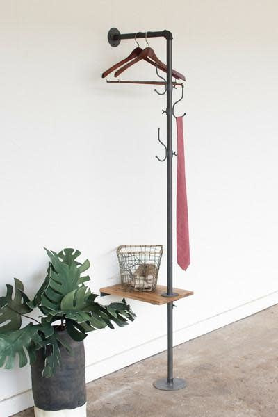 Metal Coat Rack With Recycled Wooden Slat Side Table