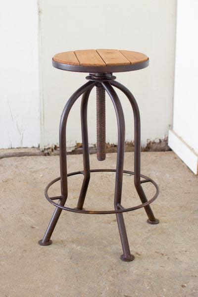 Adjustable Bar Stool With Recycled Wood - Rustic Finish