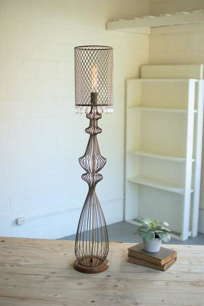 Large Wire Table Lamp W/metal Mesh Shade & Hanging Gems