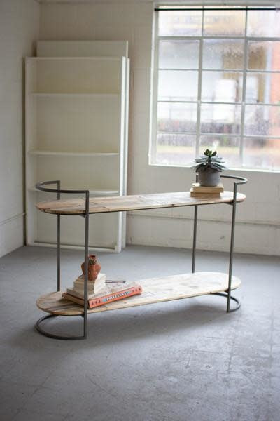 Oval Recycled Wood And Iron Console