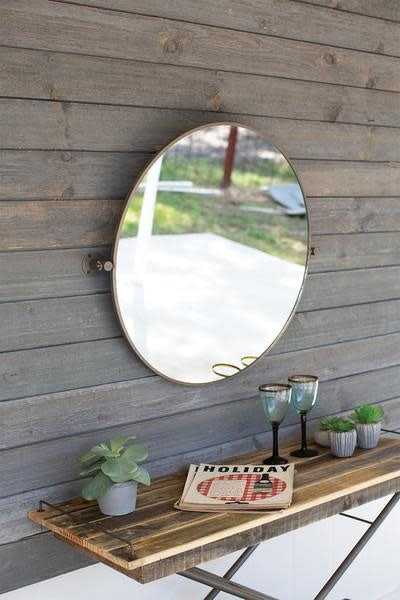Metal Framed Tilted Round Mirror