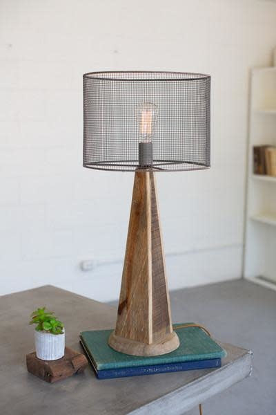 Table Lamp - Mesh Shade With Wooden Base 