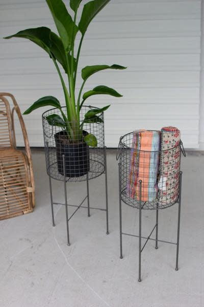 Set Or Two Wire Mesh Baskets On Stands