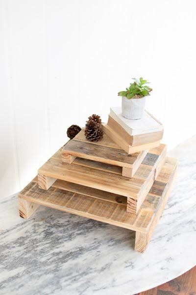 Set Of Three Recycled Wood Display Risers