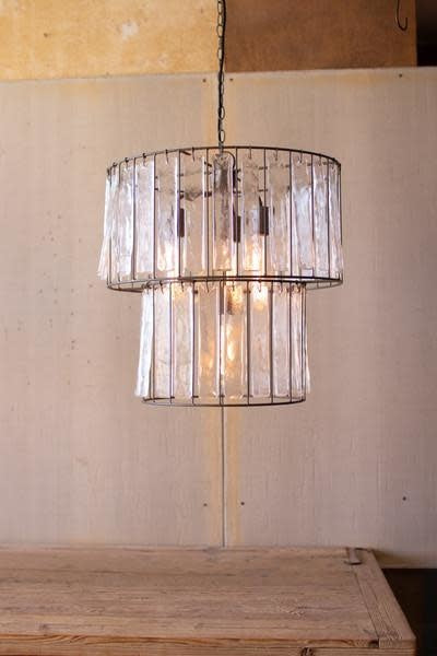 Two Tiered Round Pendant Light With Glass Chimes