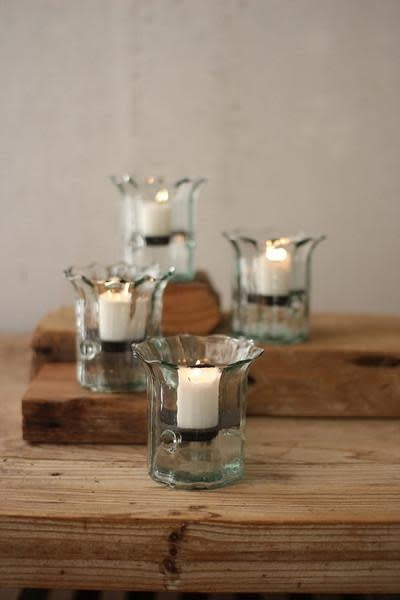 Recycled Glass Mini Ribbed Votive Cylinders