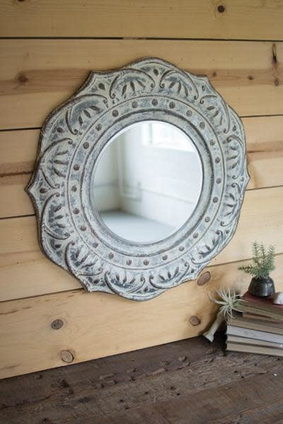 Pressed Metal Flower Wall Mirror (rebox)