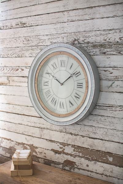 Enamelware Clock With Wood Detail - 