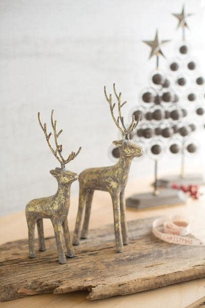 Set Of Two Cast Iron Christmas Deer - Gold