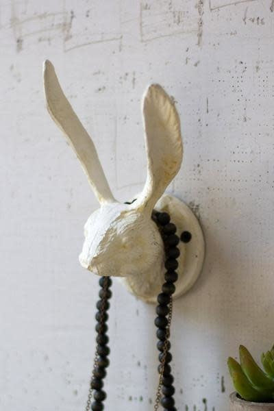 Cast Iron Rabbit Wall Hook - Antique White