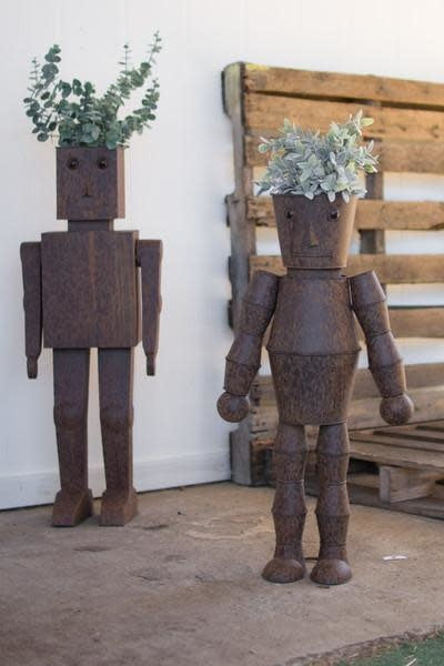 Set Of Two Metal Robot Planters