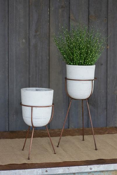 S/2 White Wash Clay Flower Bells On Copper Finish Bases