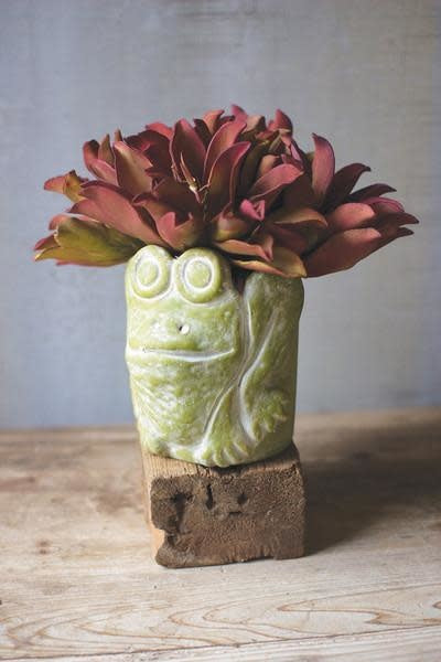 Green Clay Frog Planter