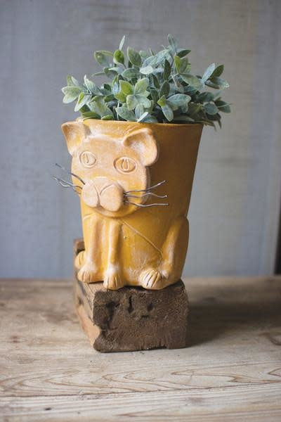 Yellow Clay Cat Planter