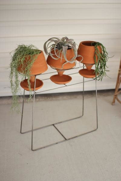Set Of Three Clay Pots On A Wire Base