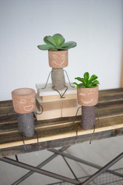 Set Of 3 Clay & River Rock  Pot Head Shelf Sitters