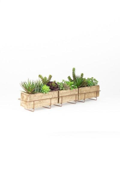 Long Clay Planter With Copper Finish Wire Base