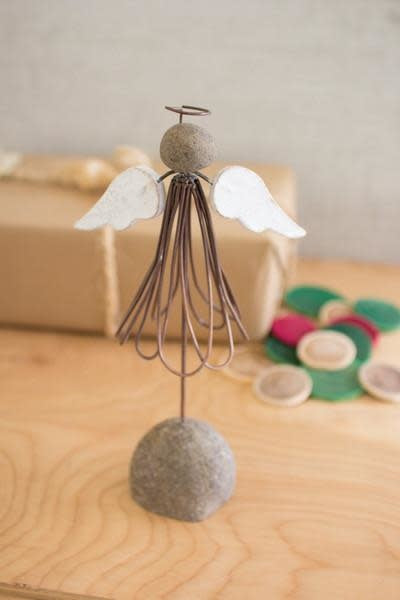 Wire And Rock Angel With Clay Wings