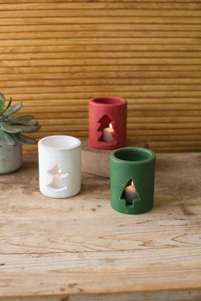 Set Of Three Clay Tree Votive Luminaries