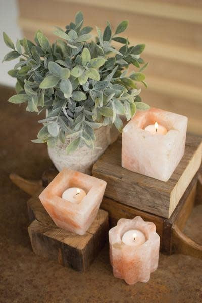 Set Of Three Himalayan Salt Tea Light Holders - One Each