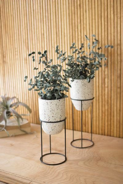 Set Of Two Terrazzo Planters Stands With Iron Stands 