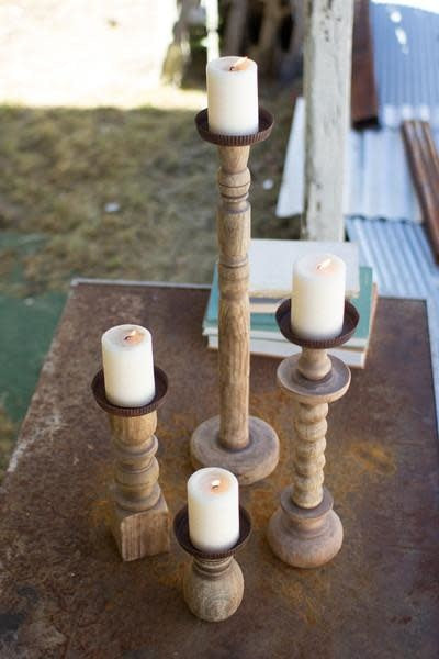 Set Of Four Recycled Turned Wood Candle Holders