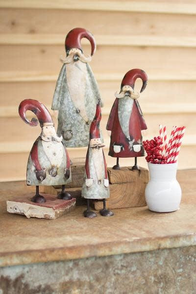 Set Of 4 Galvanized And Painted Santas