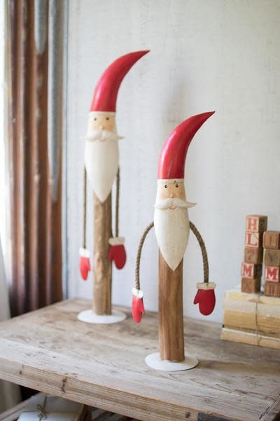 Set Of Two Painted Metal And Wood Santas