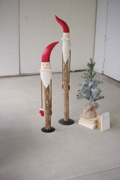 Set Of Two Wood And Painted Metal Santas