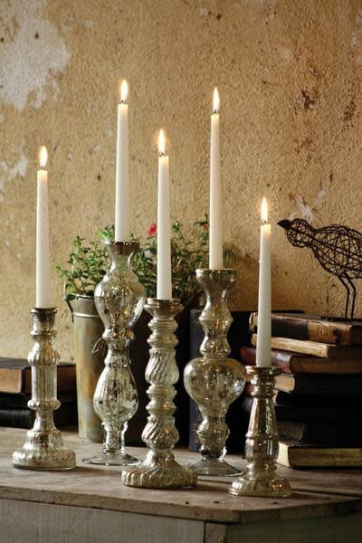 Silver Glass Taper Candle Holder 13in