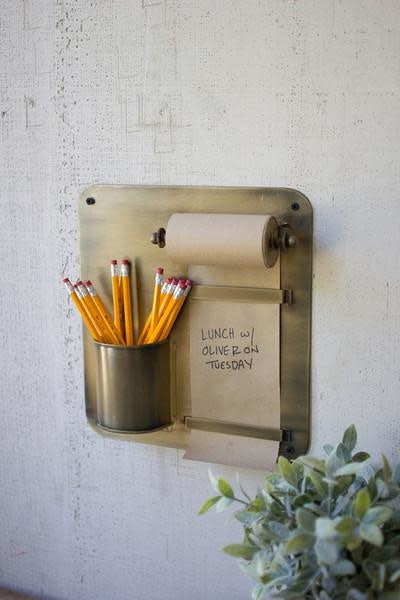 Note Roll With Antique Brass Wall Rack With Pencil Holder