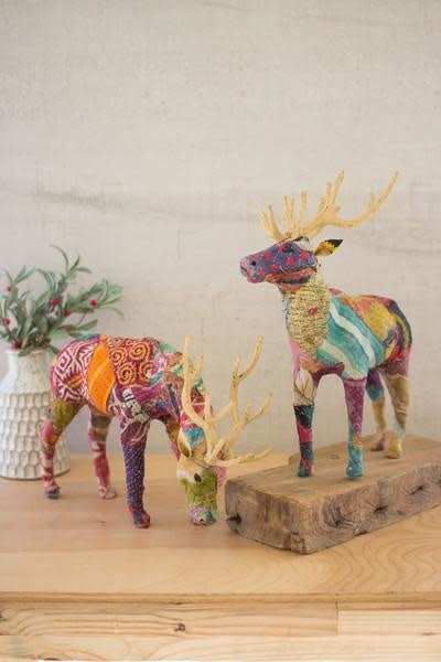 Set Of Two Kantha Covered Reindeer
