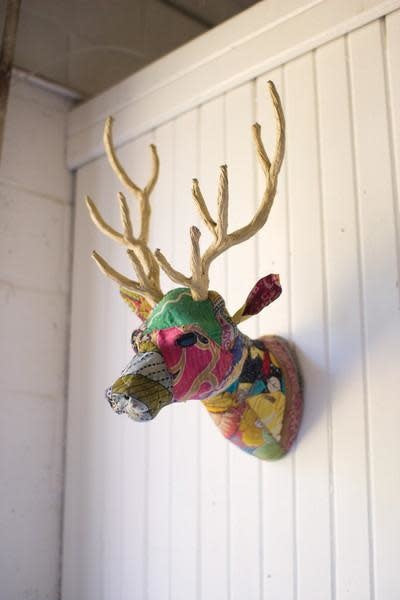 Kantha Covered Reindeer Head Wall Mount