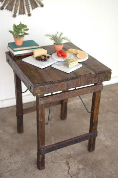 Wooden Side Table With Folding Legs