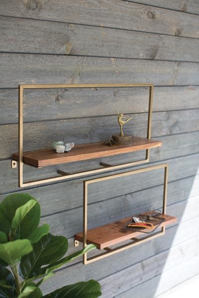 Set Of Two Square Iron With Mango Wood Shelves