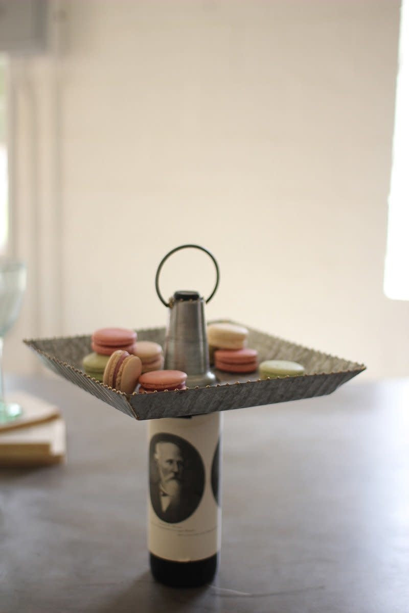 Galvanized Bottle Topper W Long Neck And Brass Dot Detail