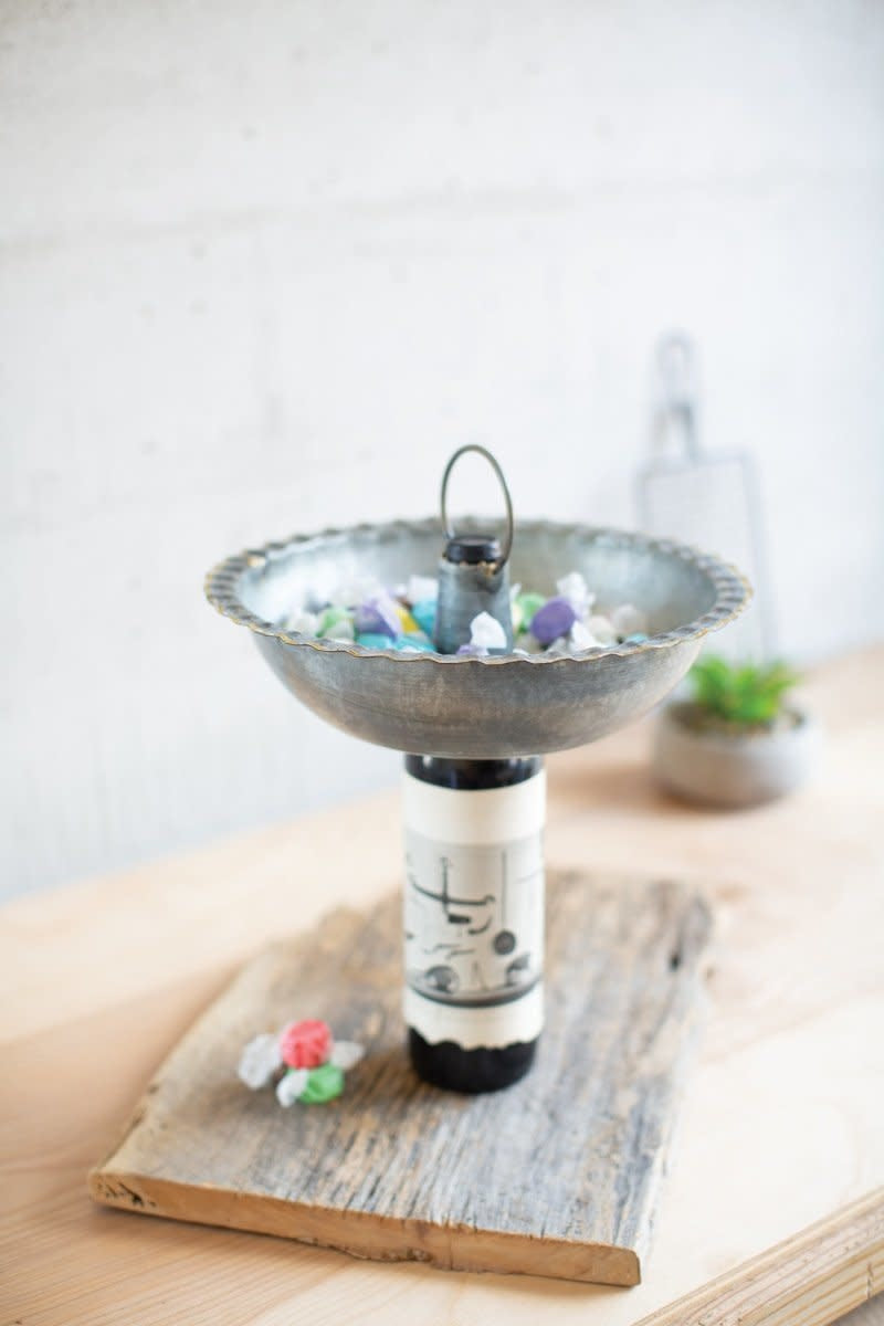 Glavanized Bowl Bottle Topper With Brass Detail