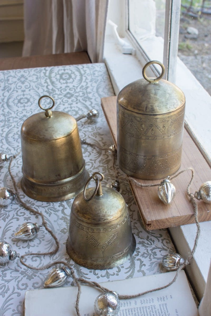 Set Of Three  Brass Finish Bells
