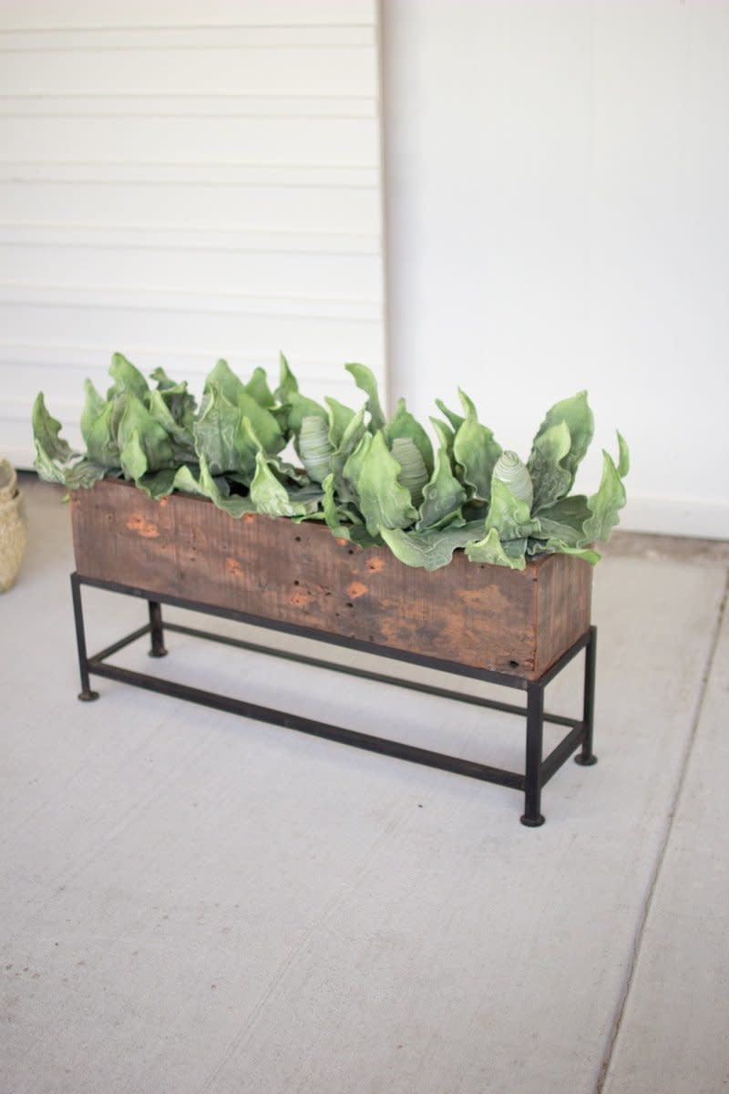 Recycled Wooden Planter With Iron Base