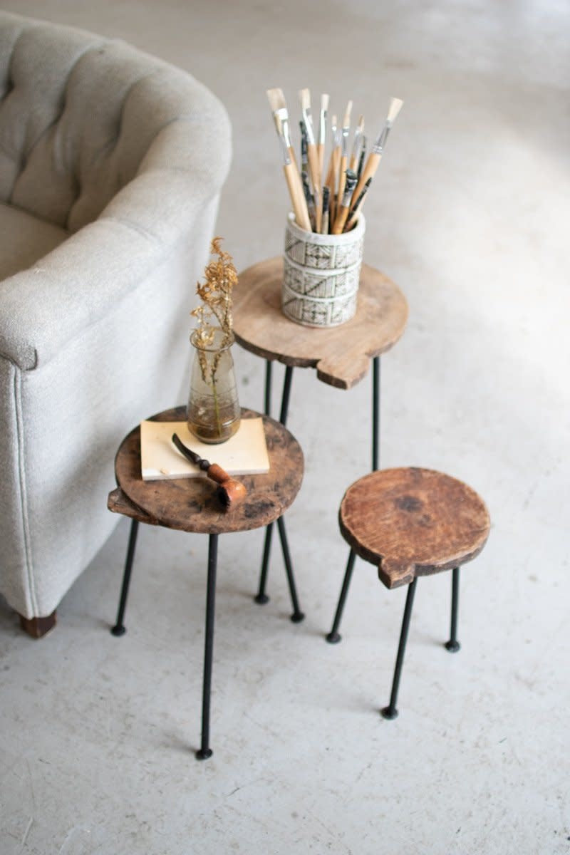 Set/3 Nesting Repurposed Wooden Chapati Boards W Iron Bases