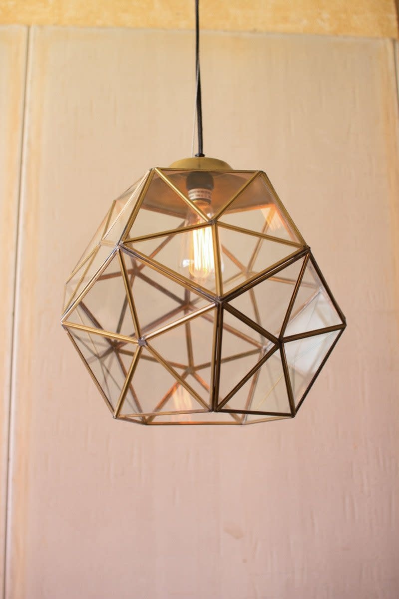 Glass And  Gold Metal Faceted Pendant