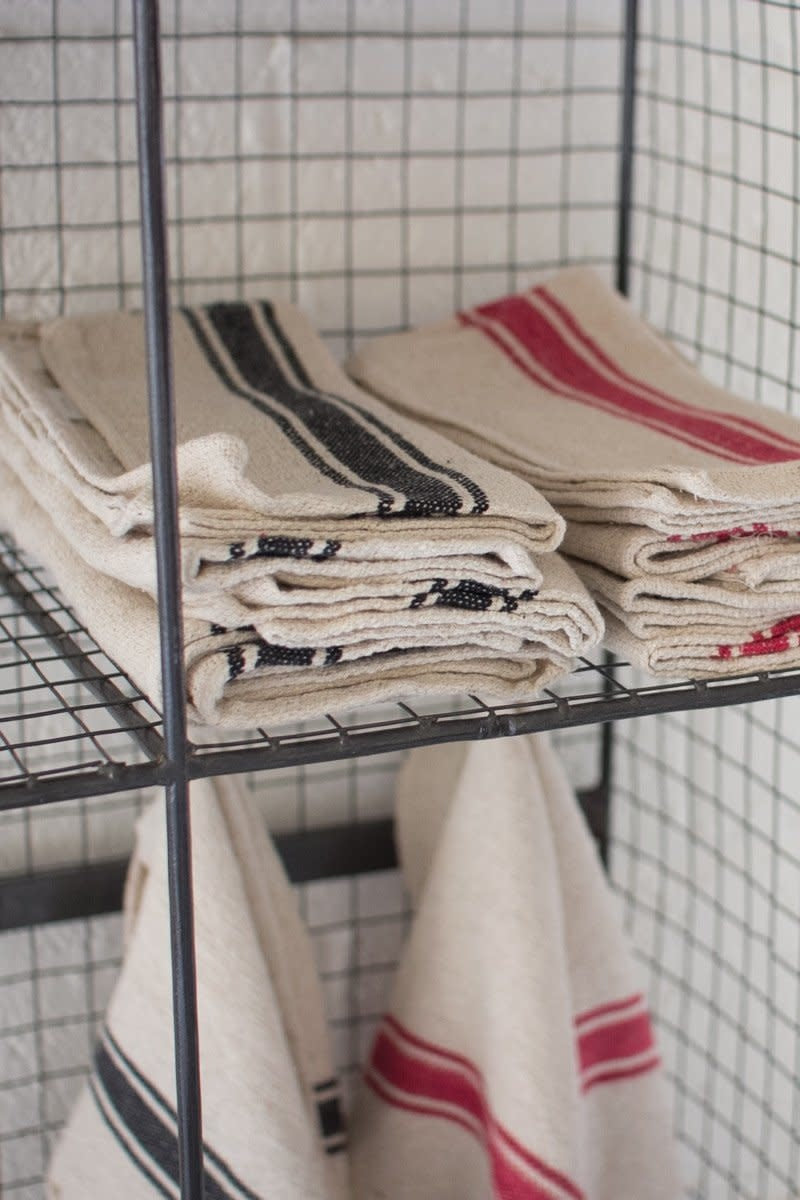 Set Of 6 Cotton Kitchen Towels - Red Stripe