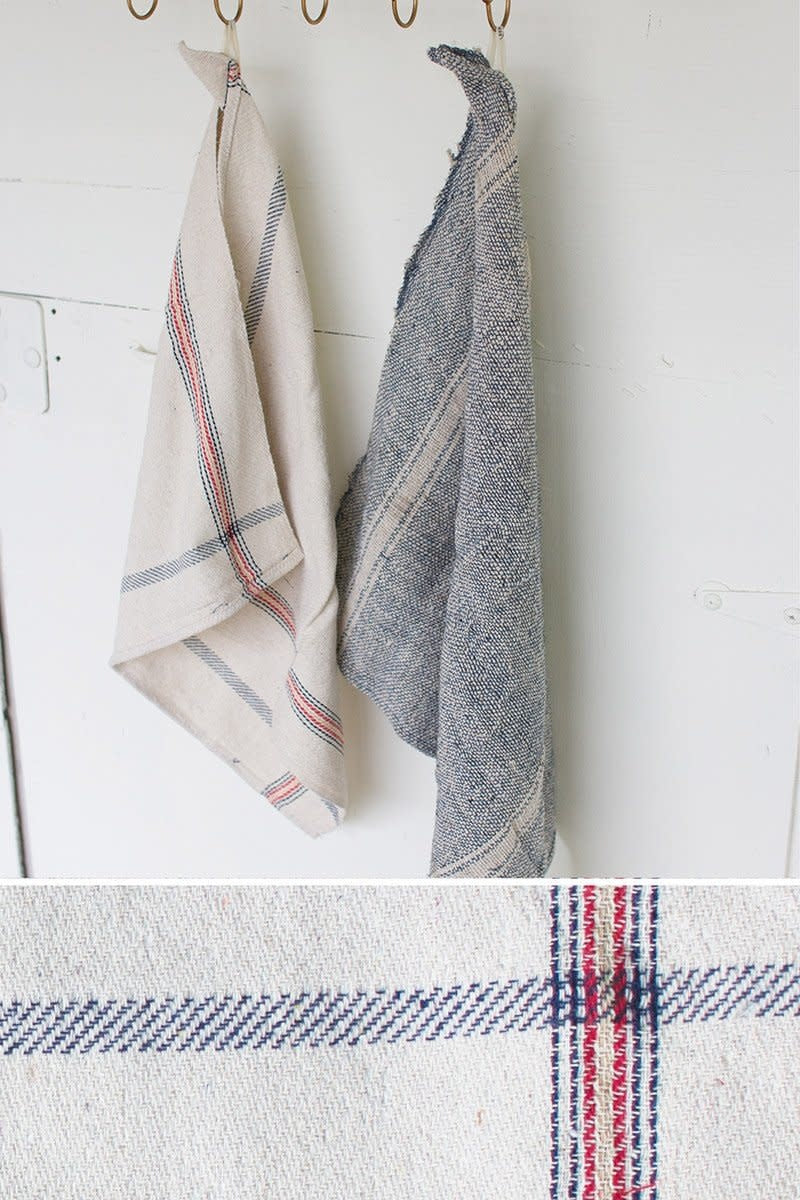 Set Of Six Cotton Kitchen Towels-red Blue & Gold