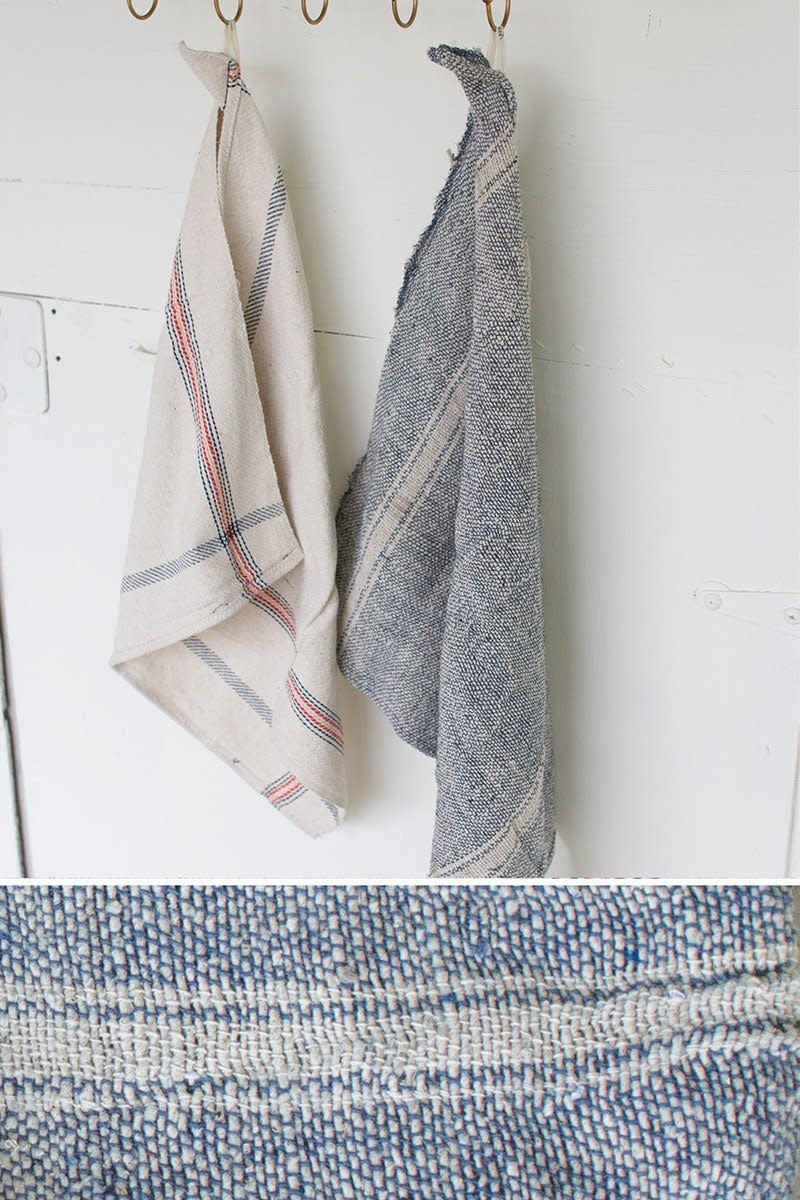 Set Of 6 Cotton Utility Towels - Navy And Natural