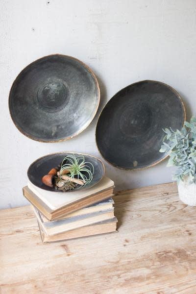 Set Of Three  Black Copper Platters