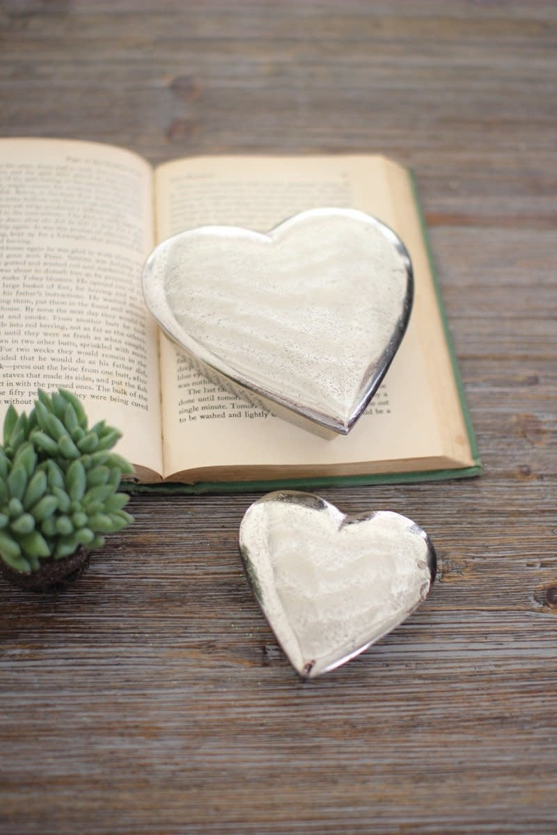 Set Of 2 Cast Aluminum Heart Boxes -  Silver