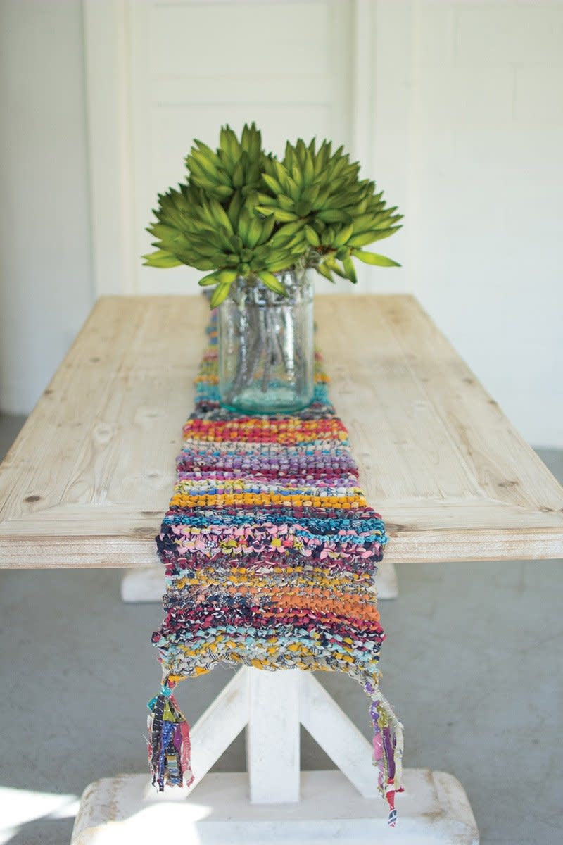 Knitted Kantha Runner W/tassels